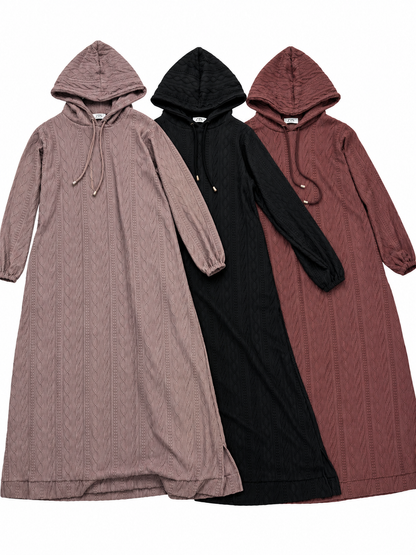 Cosy Heavy Hooded Knitted Maxi Dress By Ziss