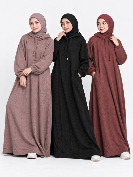 Cosy Heavy Hooded Knitted Maxi Dress By Ziss